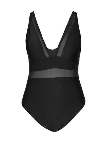 CUPSHE Women's Plus Size V-Neck Mesh Swimsuit with Tummy Control Adjusted Straps