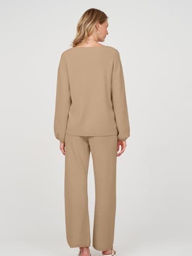 MEROKEETY Women's Long Sleeve Knit Top & Wide Leg Pant Lounge Set