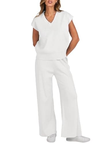 Caracilia Women's Summer 2-Piece Knit Set Vest & Wide Leg Pants 2025 Spring