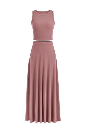 PRETTYGARDEN Women's Casual Summer Maxi Skirt Sets Cropped Knit Top Outfit