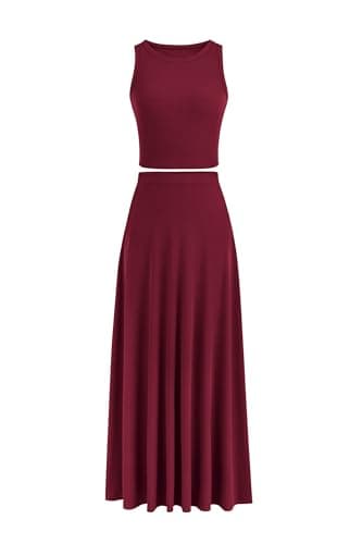 PRETTYGARDEN Women's Casual Summer Maxi Skirt Sets Cropped Knit Top Outfit