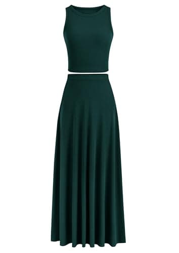 PRETTYGARDEN Women's Casual Summer Maxi Skirt Sets Cropped Knit Top Outfit