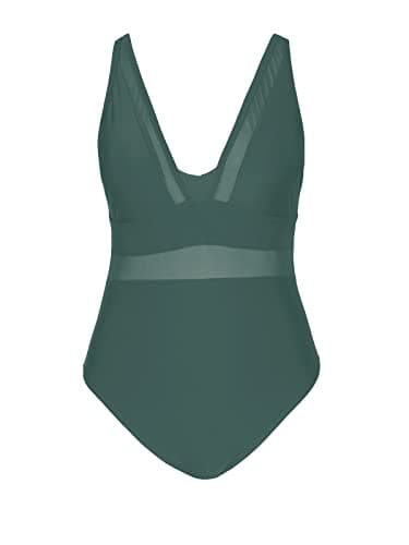 CUPSHE Women's Plus Size V-Neck Mesh Swimsuit with Tummy Control Adjusted Straps