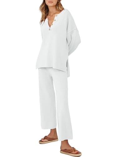 ANRABESS Women Oversized Loose Waffle Knit Sweater Set Cozy Matching Lounge Sets