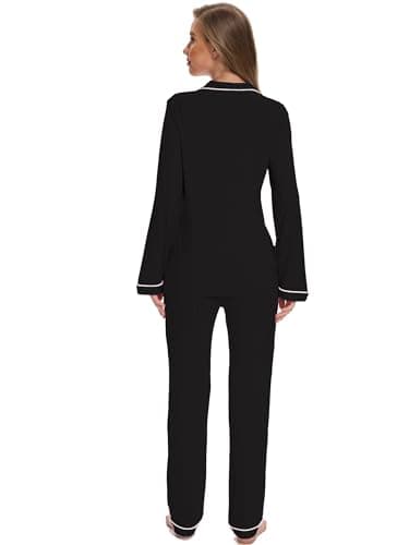 Yoolfine Women's Soft Long Sleeve Button-Up Pajamas Set - XS-XXL