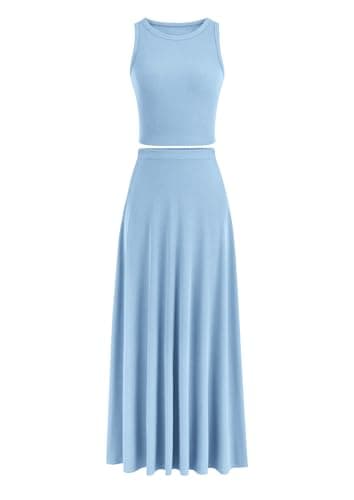 PRETTYGARDEN Women's Casual Summer Maxi Skirt Sets Cropped Knit Top Outfit