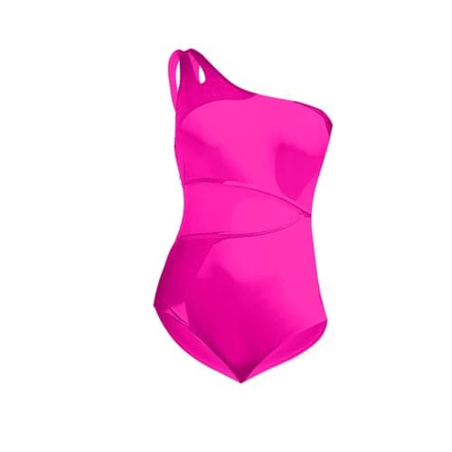 Sexy One Shoulder Women's Swimsuit with Mesh Cut Out Tummy Control