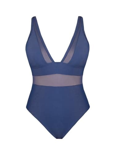 CUPSHE Women's Plus Size V-Neck Mesh Swimsuit with Tummy Control Adjusted Straps