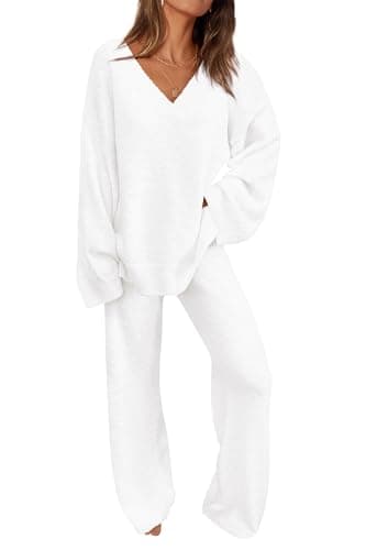 PRETTYGARDEN Women's Oversized V-Neck Sweater & Wide Leg Pants Fall Winter Set