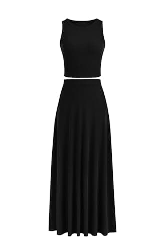 PRETTYGARDEN Women's Casual Summer Maxi Skirt Sets Cropped Knit Top Outfit