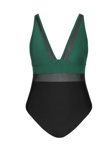 CUPSHE Women's Plus Size V-Neck Mesh Swimsuit with Tummy Control Adjusted Straps
