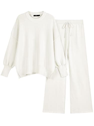 Oversized Knit Pullover and Wide Leg Pants Lounge Set for Women