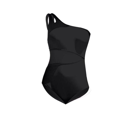 Sexy One Shoulder Women's Swimsuit with Mesh Cut Out Tummy Control