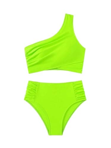 SweatyRocks Women's High-Waisted One-Shoulder Ruched Bikini Set
