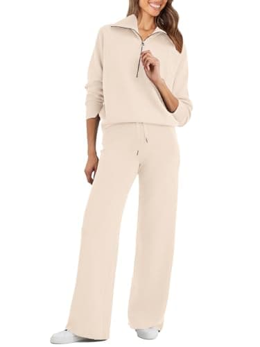 Glamaker Women's Oversized Half Zip Sweatshirt & Wide Leg Pants Set