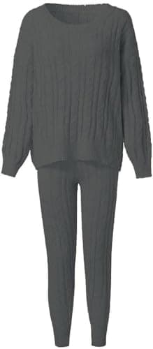 Lucuna Women's 2024 Fall Chunky Cable Knit Sweater Set Pants Loungewear