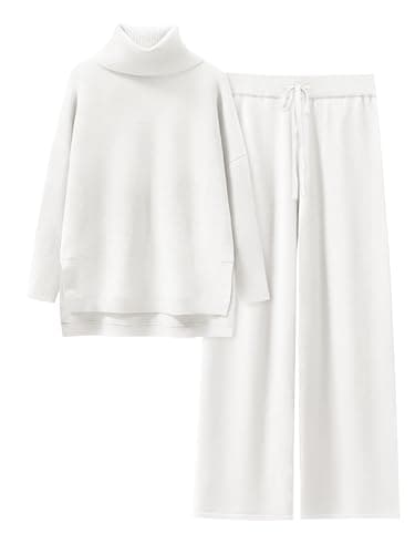 ANRABESS Women's Oversized Turtleneck Sweater Set with Wide Leg PantsFall 2025