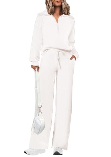 PRETTYGARDEN Women's Casual Half Zip Sweatshirts & Wide Leg Pants Sets