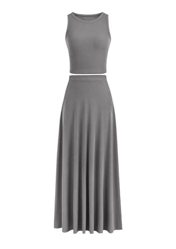 PRETTYGARDEN Women's Casual Summer Maxi Skirt Sets Cropped Knit Top Outfit
