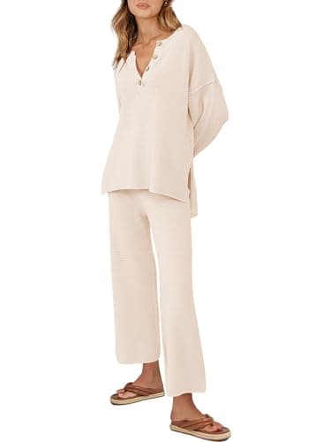 ANRABESS Women Oversized Loose Waffle Knit Sweater Set Cozy Matching Lounge Sets