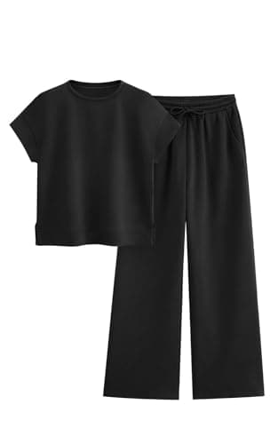 PRETTYGARDEN Women Casual Tracksuit Short Sleeve Top & Wide Leg Pants Matching Lounge Set