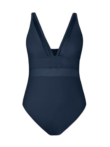 CUPSHE Women's Plus Size V-Neck Mesh Swimsuit with Tummy Control Adjusted Straps
