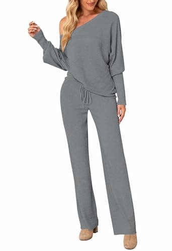 Linsery Women's High Neck Knitted Sweater Set with Wide Leg Pants
