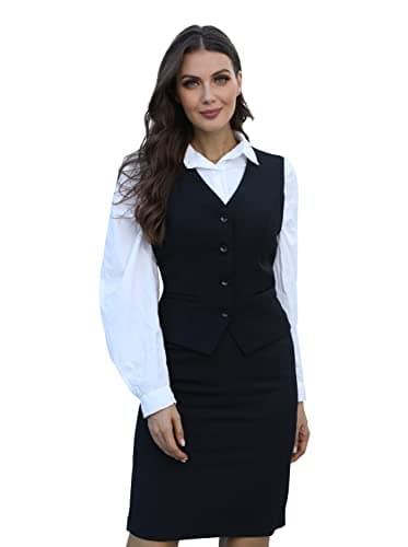 V VOCNI Women's Lined 4-Button V-Neck Dress Suit Vest