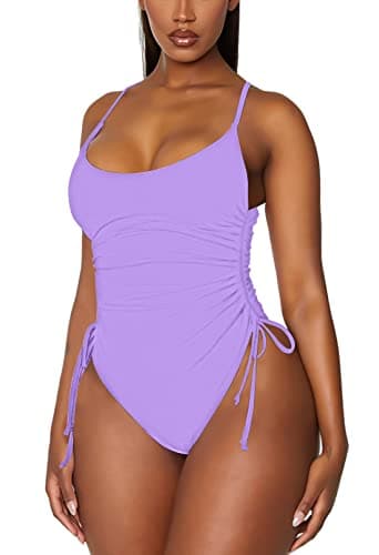 Viottiset Women's Ruched High Cut Tummy Control One Piece Bathing Suit