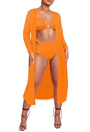 Women's Printed 3 Piece High Waist Bikini Maxi Swimsuit Cover Up