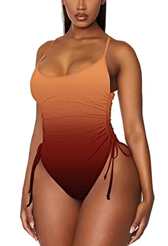 Viottiset Women's Ruched High Cut Tummy Control One Piece Bathing Suit