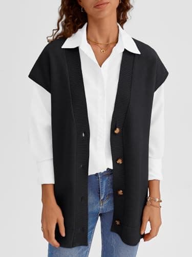 LILLUSORY Women’s Oversized V Neck Cardigan Vest 2024 Trend