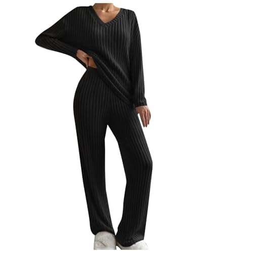 2024 Trendy Lightweight Knit Lounge Sets for Women V-Neck Straight Leg
