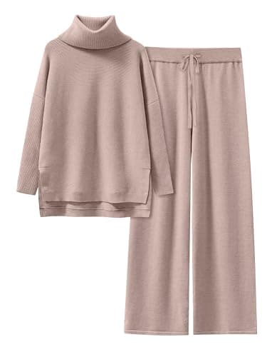 ANRABESS Women's Oversized Turtleneck Sweater Set with Wide Leg PantsFall 2025