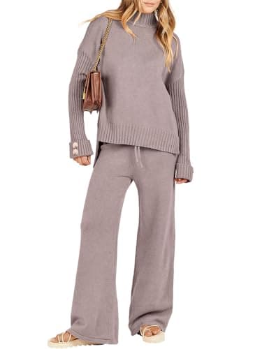 Caracilia Women's 2-Piece Fall Sweater Set Wide Leg Pants Matching Lounge Outfits