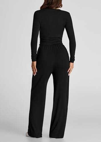PrettyGarden Women's Spring Fall Two-Piece Tracksuit Long Sleeve Crop Tops Wide Leg Pants Matching Lounge Sets