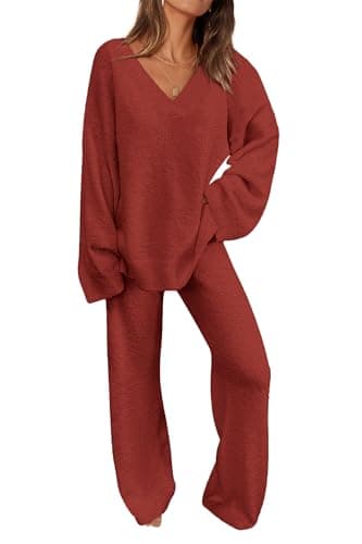 PRETTYGARDEN Women's Oversized V-Neck Sweater & Wide Leg Pants Fall Winter Set