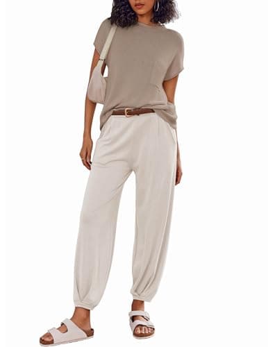 Ekouaer Women's 2-Piece Lounge Set: Cap Sleeve Tops & Jogger Pants