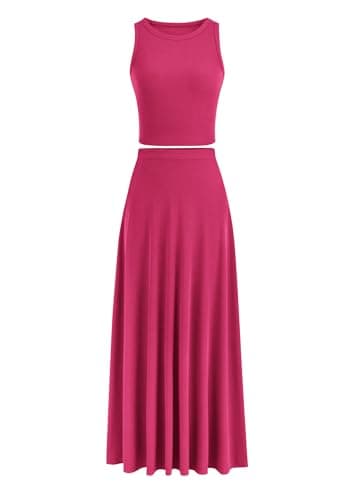 PRETTYGARDEN Women's Casual Summer Maxi Skirt Sets Cropped Knit Top Outfit