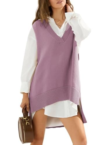 EXLURA Women's Oversized Knit Sweater Vest - Casual V Neck Tunic for Fall/Winter 2024