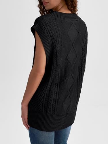 2024 Trendy Women's Cable Knit Sweater Vest - V Neck Oversized Business Casual Top