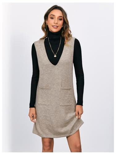 OYOANGLE Women's V-Neck Sleeveless Knitted Short Sweater Dress with Pockets
