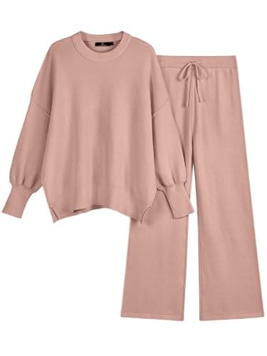 LILLUSORY Women's Oversized Knit Sweatsuit with Wide Leg Pants