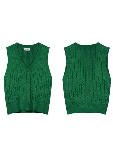 HOCOSIT Women's Preppy V-Neck Argyle Knit Sleeveless Pullover Crop Vest