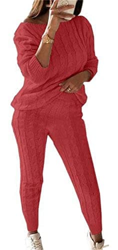 Lucuna Women's 2024 Fall Chunky Cable Knit Sweater Set Pants Loungewear
