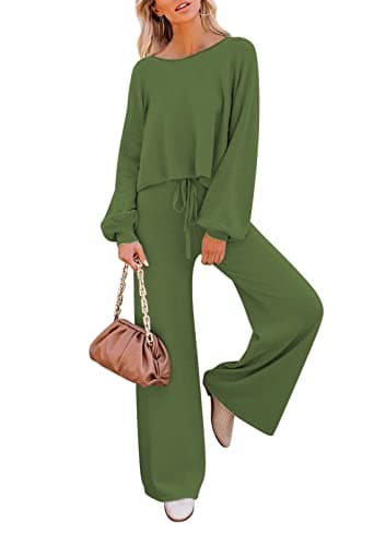 Pink Queen Women's 2-Piece Sweater Set Crop Top & Wide Leg Pants