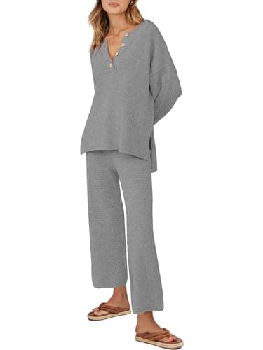 ANRABESS Women Oversized Loose Waffle Knit Sweater Set Cozy Matching Lounge Sets