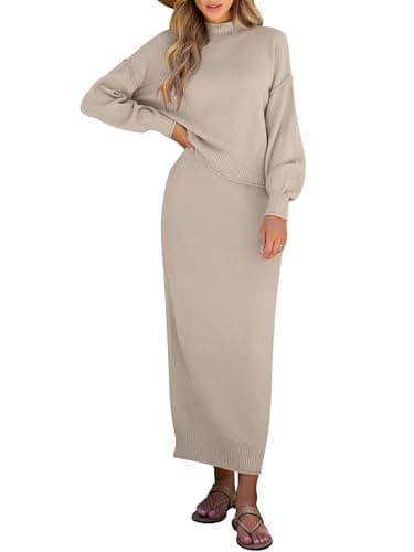 Caracilia Women's Long Sleeve Sweater Skirt Set Fall Outfit