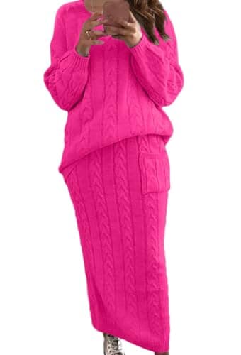 Chouuyaotou Women's Winter Chunky Cable Knit Pencil Skirt & Oversized Pullover Set