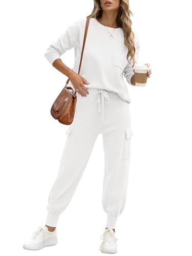 Caracilia Women's Long Sleeve Knit Outfit Matching Jogger Pants Fall Lounge Sets